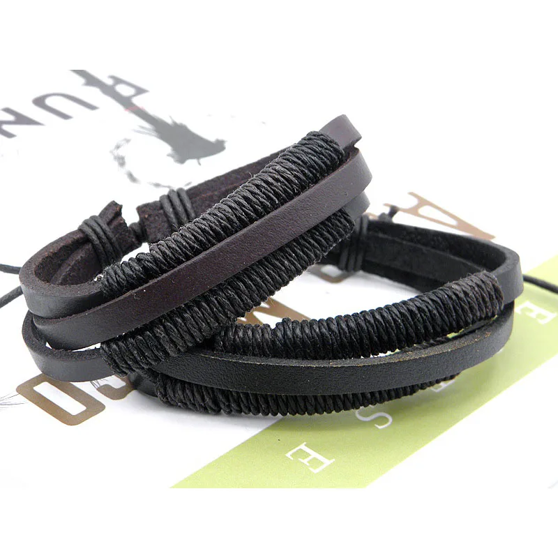 2019 Модные мужские оплетенные браслеты из натуральной кожи винтажный женский
