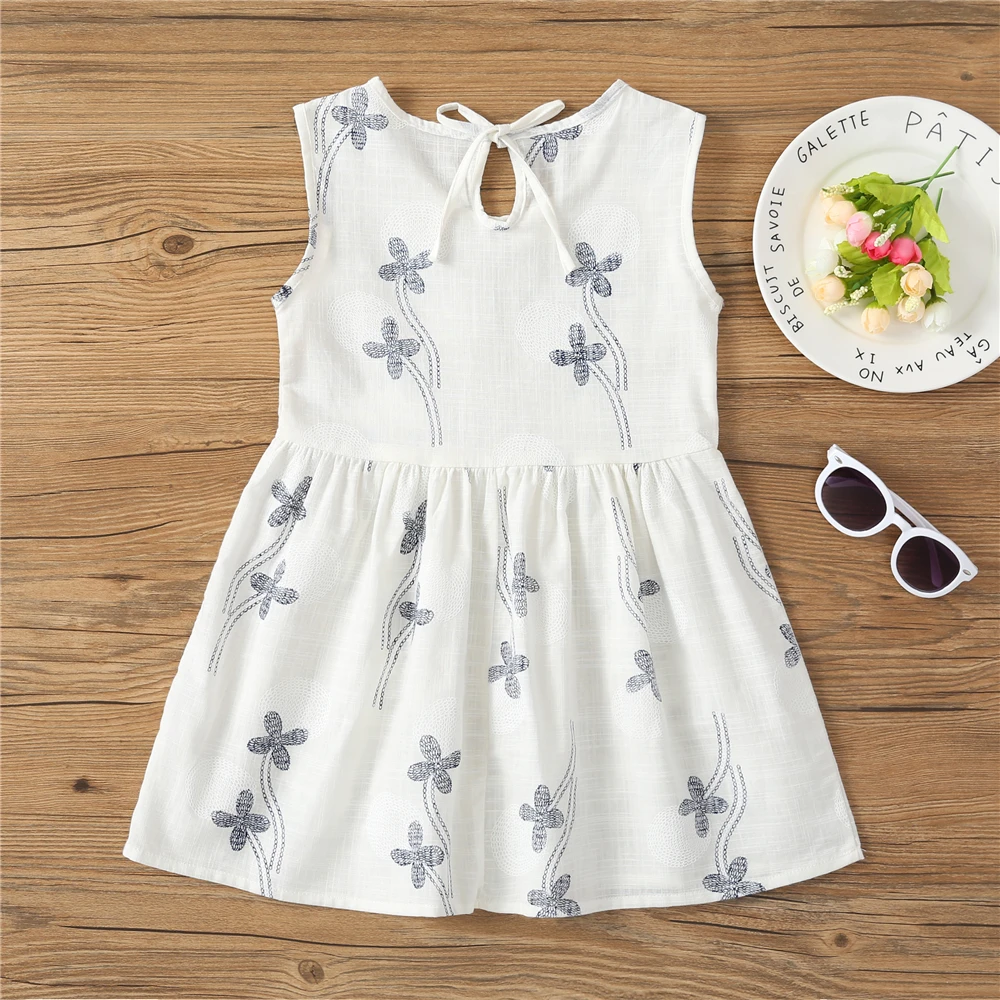 Платье с цветочным принтом для маленьких девочек Летнее белое платье принцессы