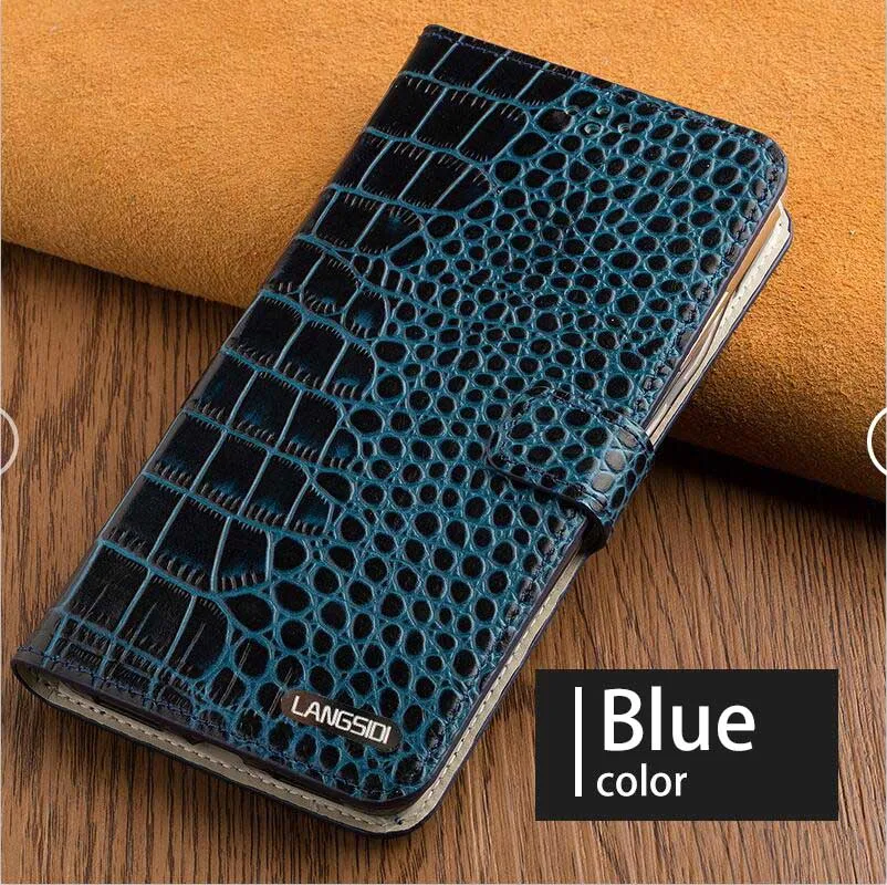 Blue Флип-чехол для телефона Xiaomi Pocophone F1 чехол для A1 A2 Lite Max 2 3 Mix2s Redmi Note 5 натуральная кожа крокодиловая текстура - Цвет: Blue
