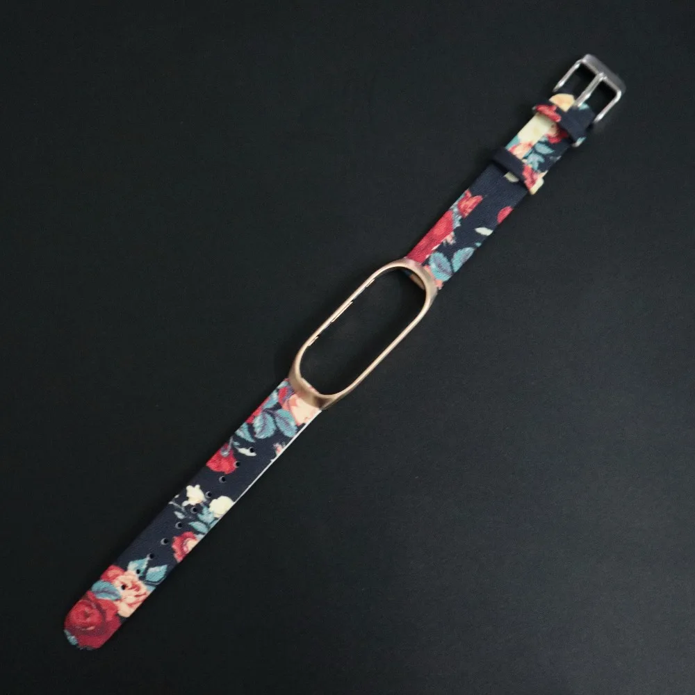Браслет с цветочным принтом для mi band 3, кожаный металлический ремешок для Xiao mi Band 3, чехол из нержавеющей стали, браслет