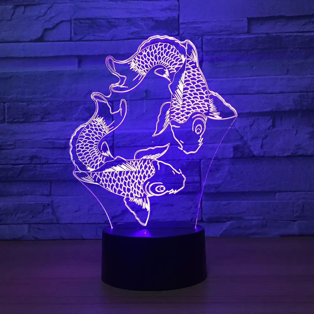 Два Cyprinoid Fish ночной Светильник креативный семь цветов сенсорный Usb светодиодный