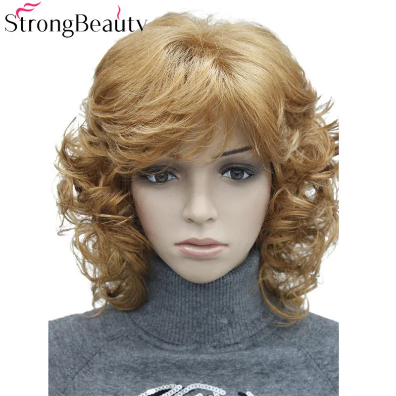 StrongBeauty средние короткие вьющиеся парики синтетические женские волосы блонд/черный/бордовый много цветов на выбор