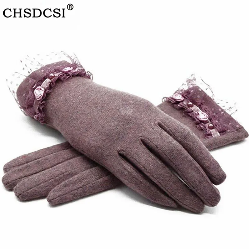 

CHSDCSI Women's Gloves Lace Style Full Fingers Winter Spring Gloves Female Guantes For Women Wrist Length Outdoor Ski Mittens