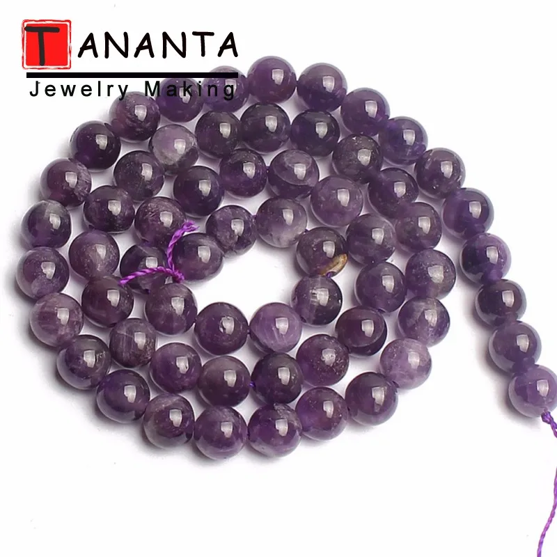 Amethyst 4 6 8 10 мм 15 ''Агаты бирюзой Песчаник серьги из натурального аметиста камень из натуральной лавы бусины для самостоятельного изготовления ювелирных изделий Цепочки и ожерелья браслета - Цвет: Amethyst