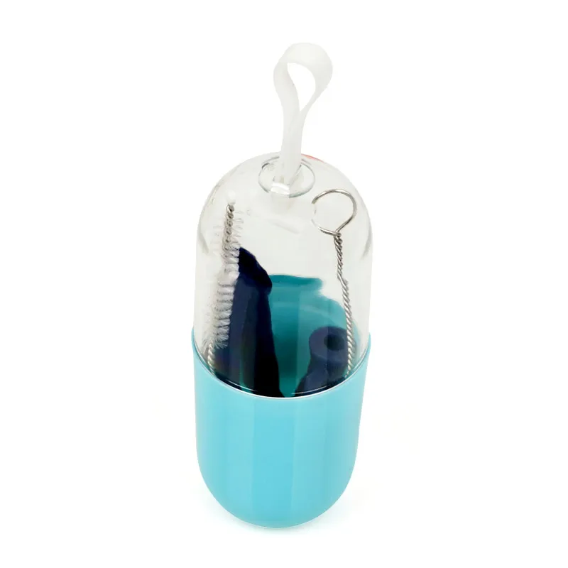 case dark blue Многоразовые соломенные силиконовые складные соломинки с чистящей щеткой переносной складной соломинки для путешествий дома - Цвет: case dark blue