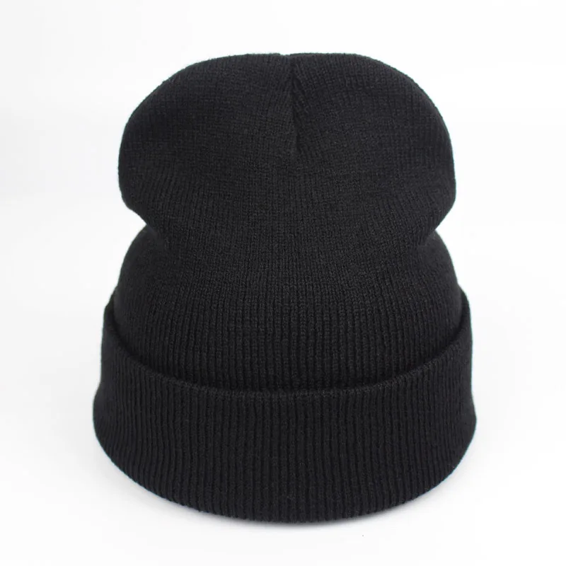 Black Новинка, модная зимняя шапка для женщин и мужчин, шапка Skullies Beanies, теплые шапки унисекс, вязаные шапки для мужчин, шапки бини, простая теплая мягкая шапка - Цвет: Black