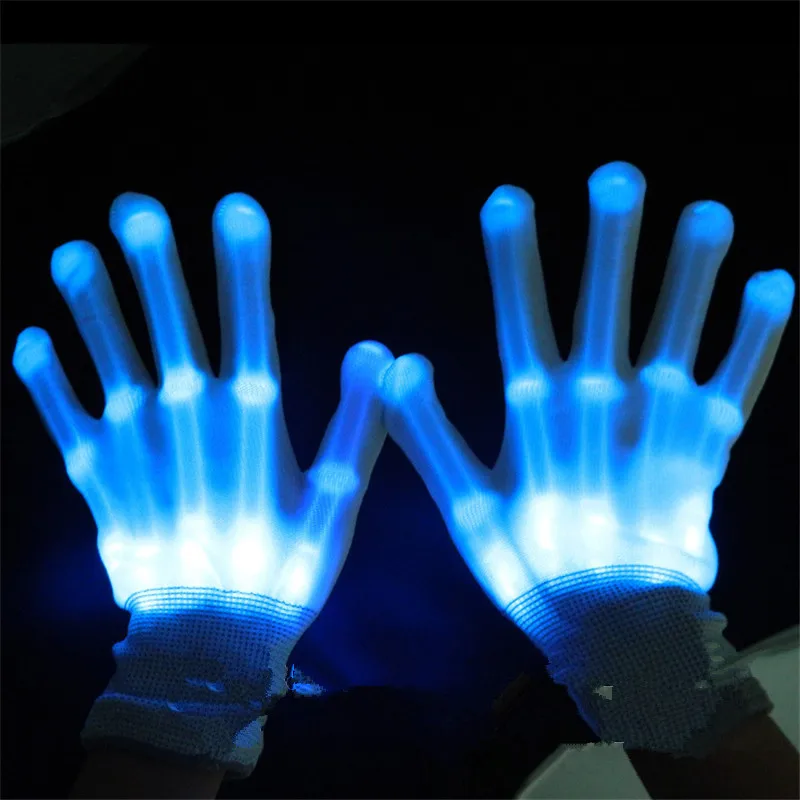 Hot selling 10pcs/lot Colorful Led Gloves Rave Light Finger Lighting Flashing Skeleton Holloween Christmas Gift Party Supplies