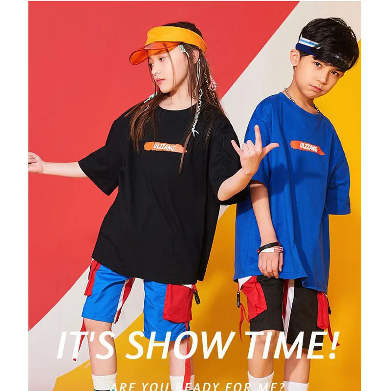 

Kid Hip Hop Clothing Color Block T Shirt Top Casual Shorts Girls Boys Jazz Dancewear Costume Ballroom Dancing Stagewear Clothes