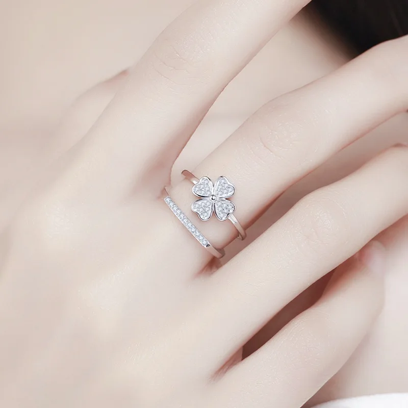 Женские двухслойные Регулируемые кольца SIPENGJEL на палец с цирконием lucky clover модные