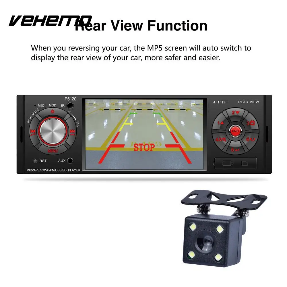 Vehemo Bluetooth рулевое колесо видео плеер Автомобильный MP5 мультимедийный 4 1 &quotDC12V MP3