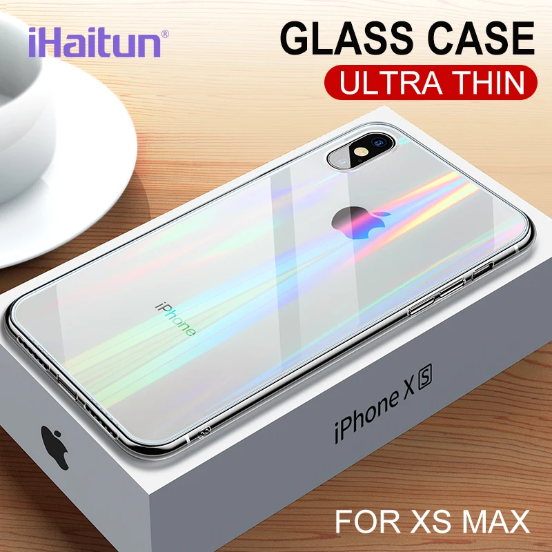 IHaitun роскошный Ультратонкий чехол из лазерного стекла для iPhone XS MAX XR X чехол s Прозрачное заднее стекло для iPhone XS MAX чехол с мягкими краями
