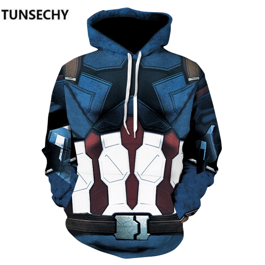 TUNSECHY 2018 мужские толстовки Модные с 3D принтом Человека-паука Уличная Повседневная