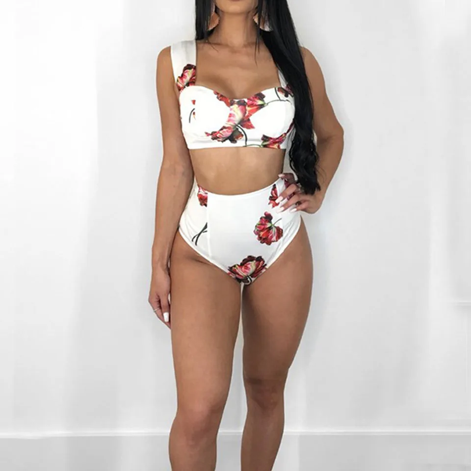 Сексуальный спортивный купальник на косточках бикини с объемными цветами