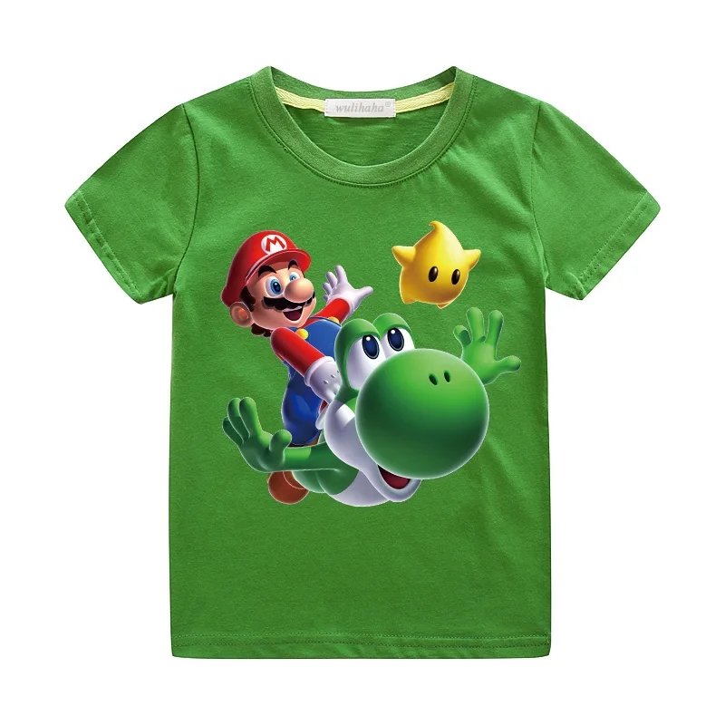 Green T-shirts Детские футболки с короткими рукавами; летняя одежда для мальчиков и девочек; футболки с принтом Марио из мультфильма; Детские футболки из хлопка; топы; костюм; ZA034 - Цвет: Green T-shirts