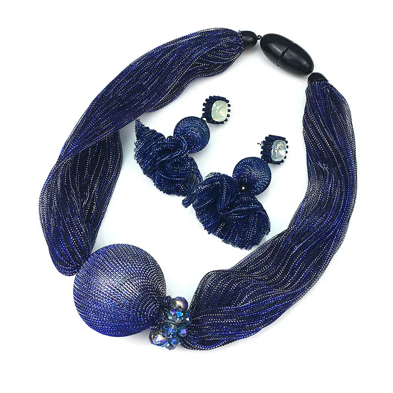 Blue Set MANILAI, большой ювелирный набор из искусственного жемчуга, хрустальный бисер, массивное шелковое колье, ожерелье, серьги, набор, очаровательный свадебный ювелирный набор для женщин - Окраска металла: Blue Set