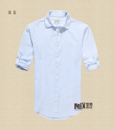 light blue Мужские рубашки с длинным рукавом, деловая рубашка, брендовая Льняная мужская приталенная Повседневная однотонная льняная рубашка, Мужская цветная рубашка высокого качества S242 - Цвет: light blue