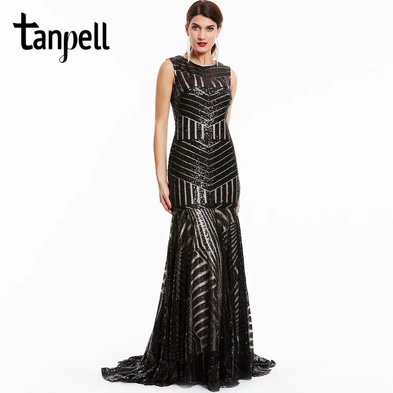 black Tanpell блёстки длинное вечернее платье черный совок без рукавов длиной до пола платья Дешевые Русалка молния Формальное вечернее платье для вечеринки - Цвет: black