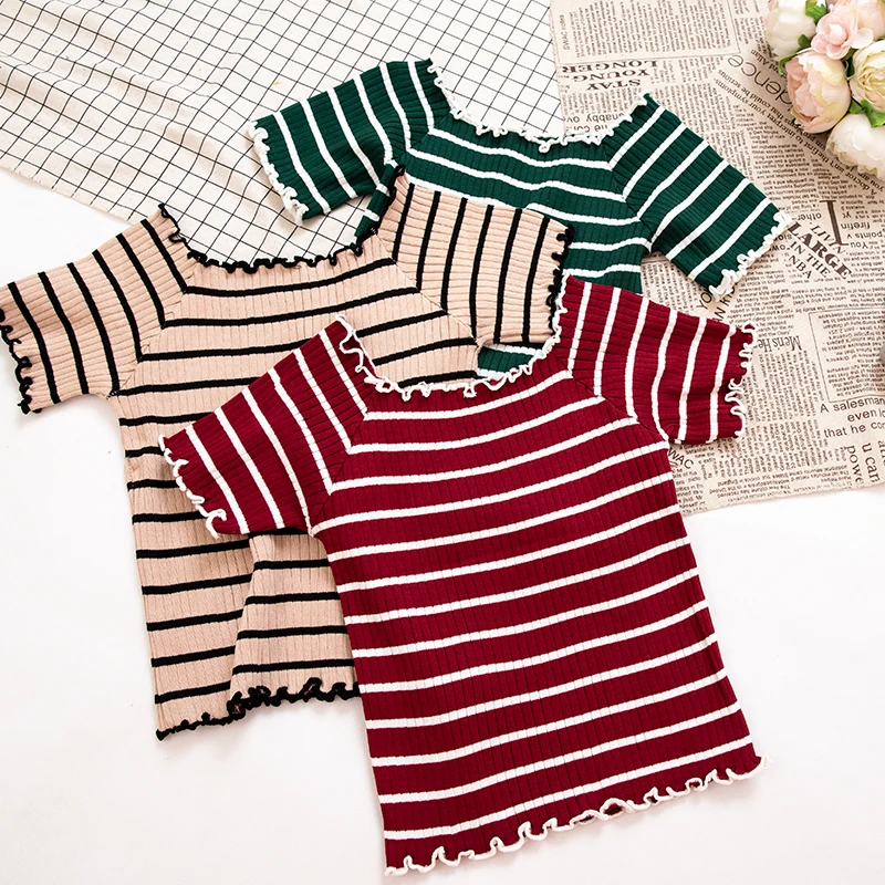 Женская Летняя трикотажная рубашка HISUMA в полоску с расклешенными рукавами и