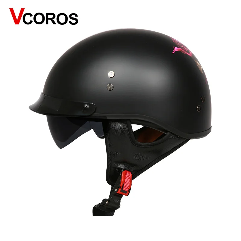 VCOROS стекловолокно стиль moto rcycle шлем, закрывающий половину лица moto rbike шлем с внутренними солнцезащитные очки vespa moto точки шлемов утвержден - Цвет: 3
