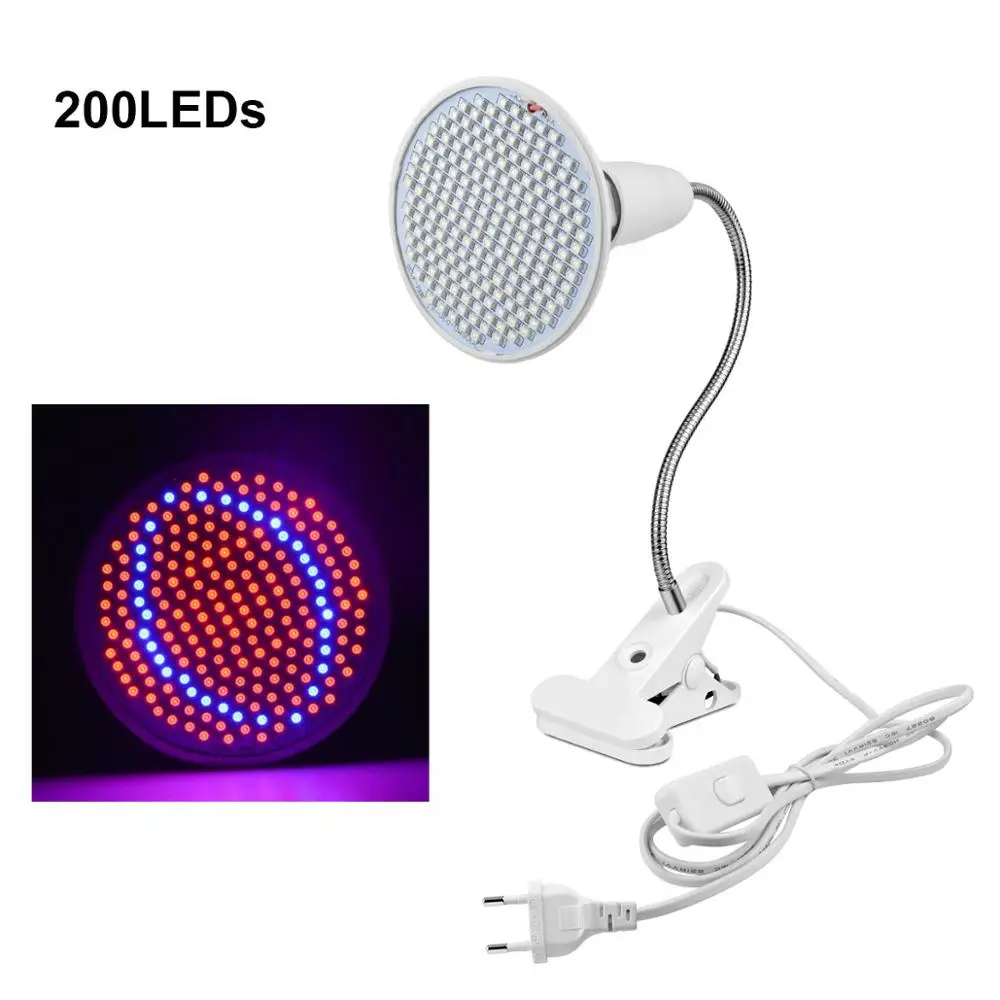 200leds with holder E27 светодиодный светильник, лампы для растений, светильник для выращивания, полный спектр, фитолампа, красный, синий, гидропоника, фитолампия, зажим, растительный цветок, теплица - Испускаемый цвет: 200leds with holder
