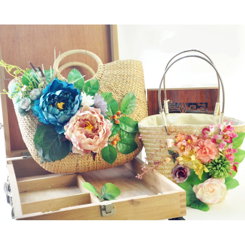 Artificial Flower Larger Capacity handbag women Woven Beach bag Summer Straw Bags For ladies Travel Tote Bag With Zipper 2019 | Багаж и