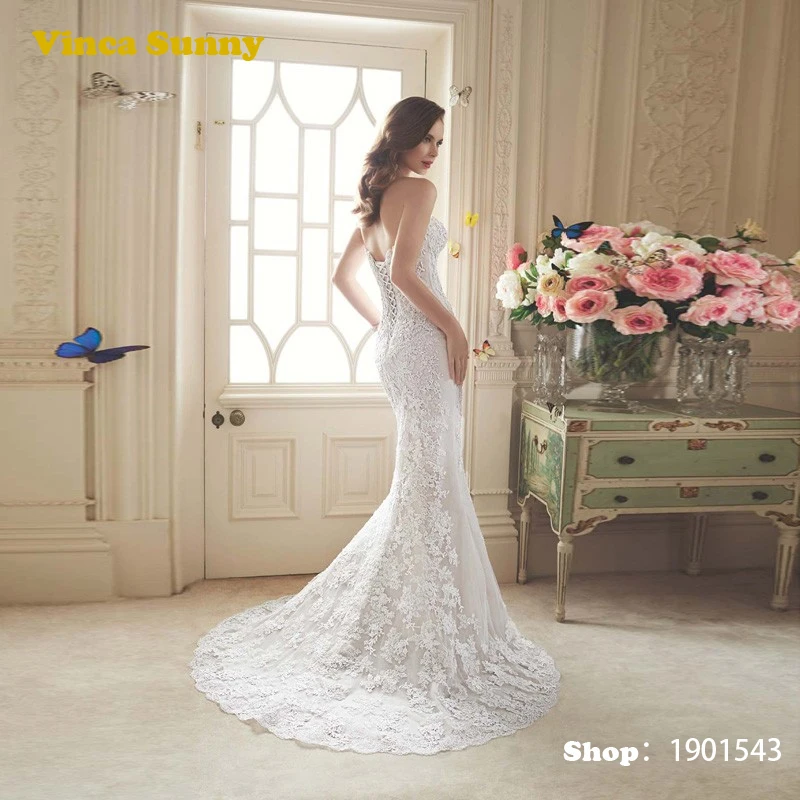 Vinca Sunny 2017 Mermaid Wedding Dresses Lace Applique Beads Vestidos De Noiva renda with Detachable Train white wedding gown | Свадьбы и