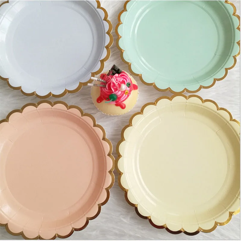 

8Pc 7inch Pink Blue Birthday Wedding Party Supplies Decor Cake Dish Disposable Princess Paper Plates Baby Bride Shower Favors