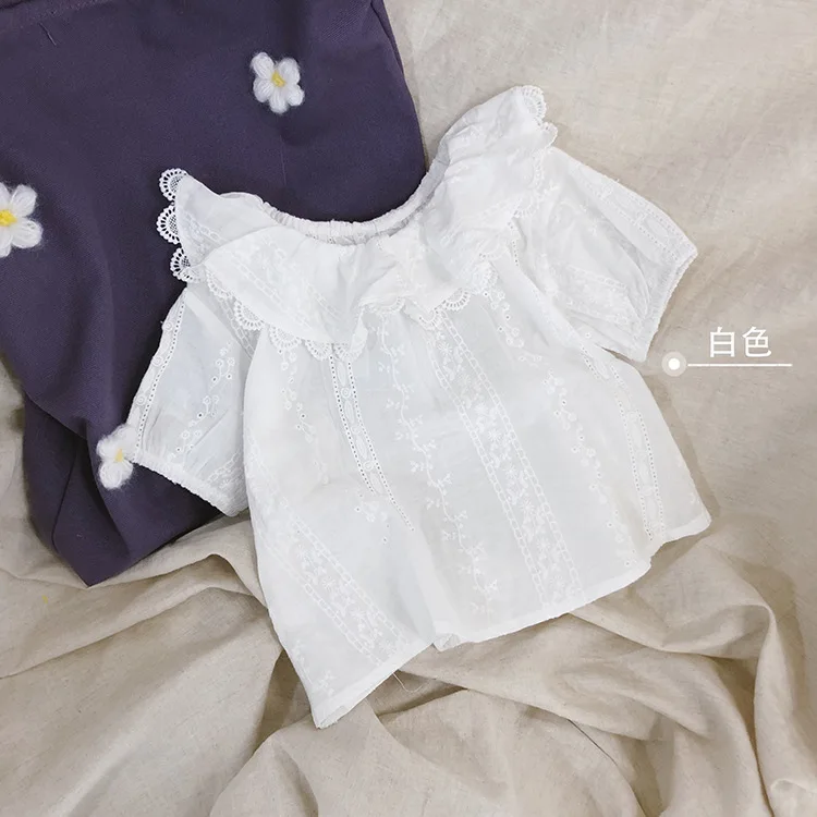 Toddler Clothes Kid Blouse Korean Lace Collar Baby Girl Short Sleeve Summer New Cute Bubble Sleeve Doll Lace White Shirt