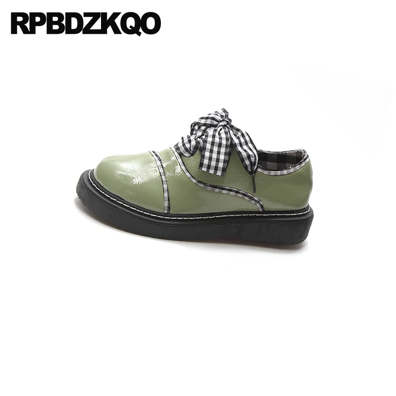 Женские туфли оксфорды на толстой подошве зеленые винтажные плоской платформе с