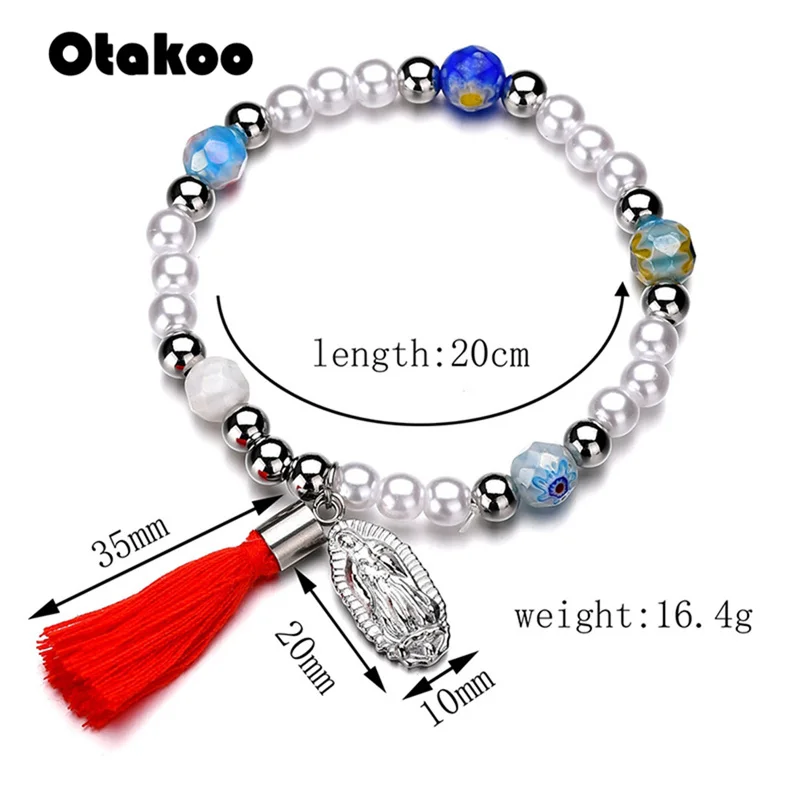 Otakoo Новое поступление серебристые четки бусины крест Религиозный браслет Дева