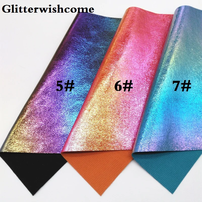 Glitterwishcome 21X29 см А4 Размер синтетическая кожа, переливчатая Радуга металлик искусственный из искусственной кожи Ткань Винил для бантов, GM072A