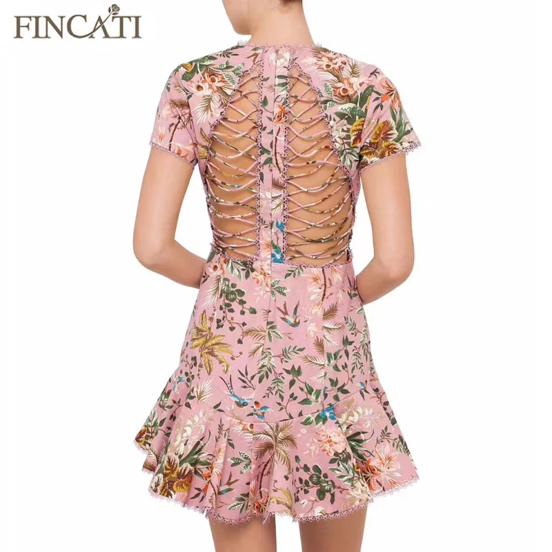 Летнее Платье Женщины 2017 Новый Цветочный Полым из Кружева Бинты Вернуться Тонкий