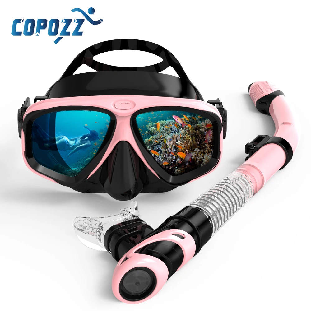

COPOZZ 2021 Scuba Diving Mask Set Anti Fog Goggles with Snorkel Glasses Tube Adjustable Strap for Women Men Adult Swimming Mask