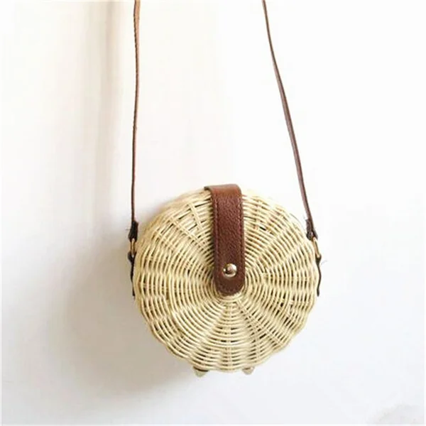 Small Новинка, ручная работа, плетеная Сумка из ротанга, вязаная Соломенная женская сумка, пляжные сумки, летние сумки на ремне, клатч, для путешествий, в богемном стиле - Цвет: Small