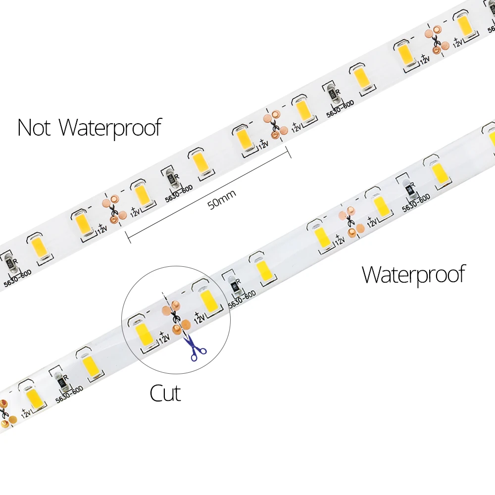 DC12V Светодиодная лента 5630 SMD 60 светодиодов/м 5 м/лот IP20 IP65 Гибкая полоса светодиодный светильник теплый белый