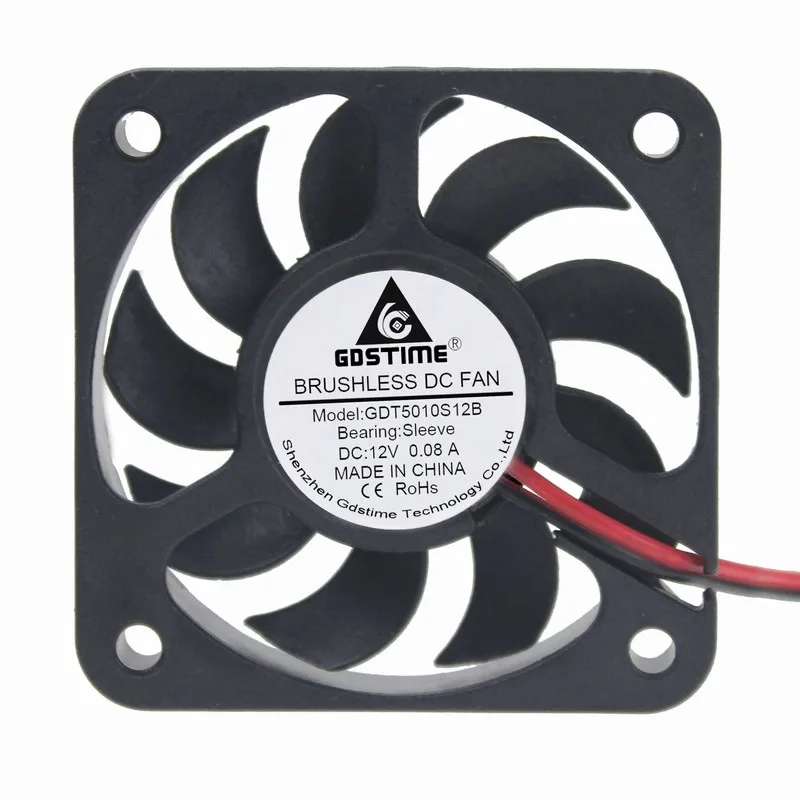 Gdstime 5 Pieces 12V DC Cooling Fan 50mm 5cm 2Pin Brushless Cooler PC Case Radiator 5010 50x50x10mm 9 Blades | Компьютеры и офис