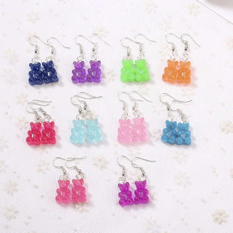 

1pair Women Earrings Resin Glitter Gummy Bear Charms Children Drop Earrings Girls Jewelry Best Hook Earring