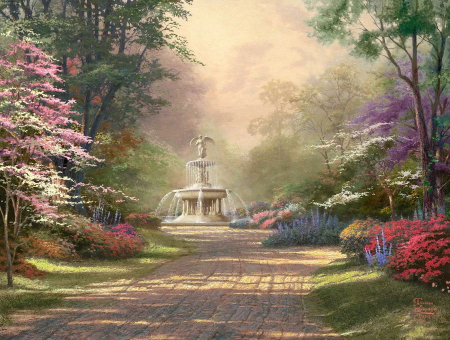 Настенная декоративная пленка Thomas Kinkade для украшения гостиницы без рамки фонтан