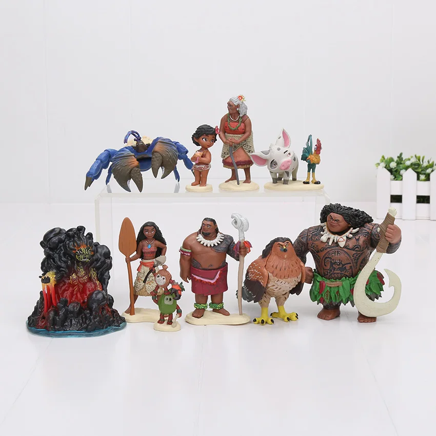 10pcs Мультфильм Моана принцесса Легенда Vaiana Maui главный туи Тала Heihei Pua ПВХ фигурка игрушка куклы Подарки 3,5-10 см - Цвет: 10pcs