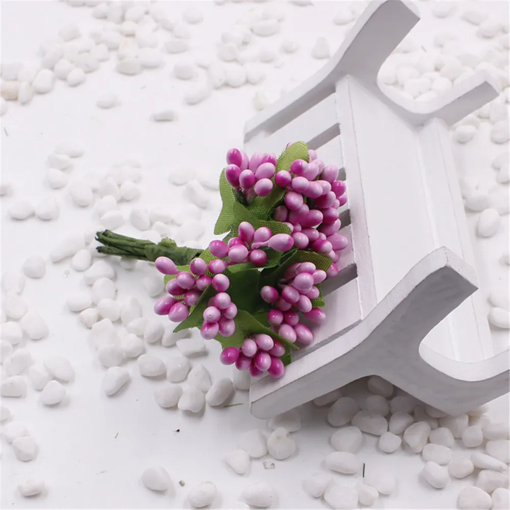 12 шт./лот миниатюрный букет из бутонов с искусственными тычинками листья цветы