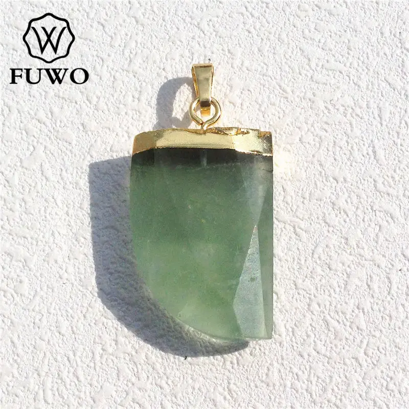 

FUWO Fluorite Horn Pendant With 24K Gold Electroplated Cap Semi-precious Stone Charm Jewelry Making Wholesale PD104