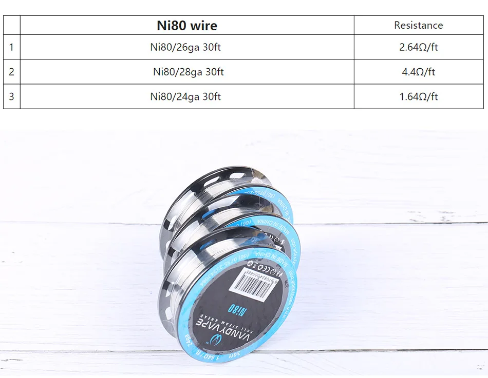 Vandy vape Ni80 провод 28GA 26GA 24ga для электронной сигареты распылитель Vandyvape RBA танк