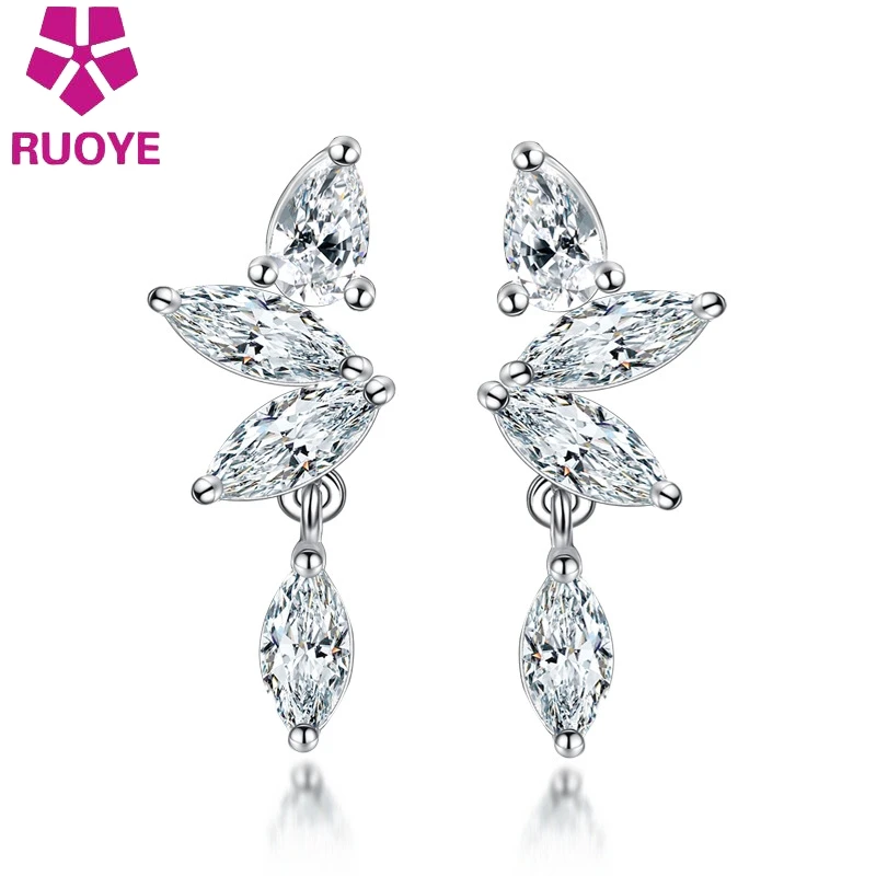 Женские серьги капельки RUOYE Серебристые с кристаллами ААА|dangling earrings for women|dangle drop
