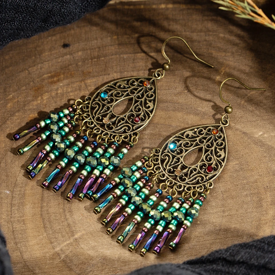

Vintage Beads Tassel Dangle Drop Earrings for Women 2019 Fashion Engagement Wedding Party Earrings Hanging Jewelry Accessories