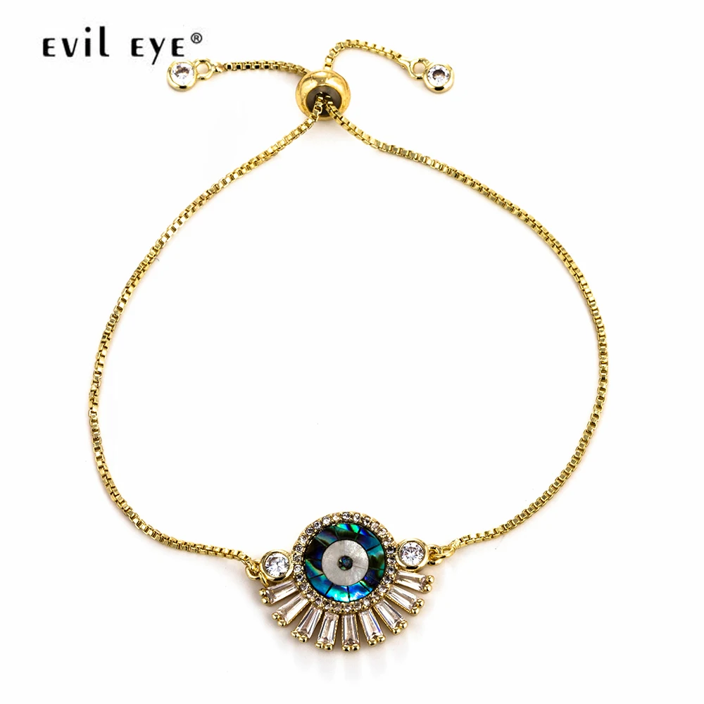 Evil Eye Micro Pave Shell Charms Bracelets For Women Men Zircon Copper Bracelet Jewelry Adjustable Gifts EY5311 | Украшения и