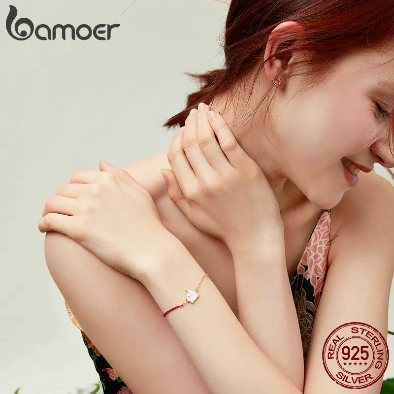 Коллекция BAMOER Pig, 925 пробы, серебряная, розовая, свинья, красная веревка, женские браслеты на цепочке, серебряные ювелирные изделия BSB008