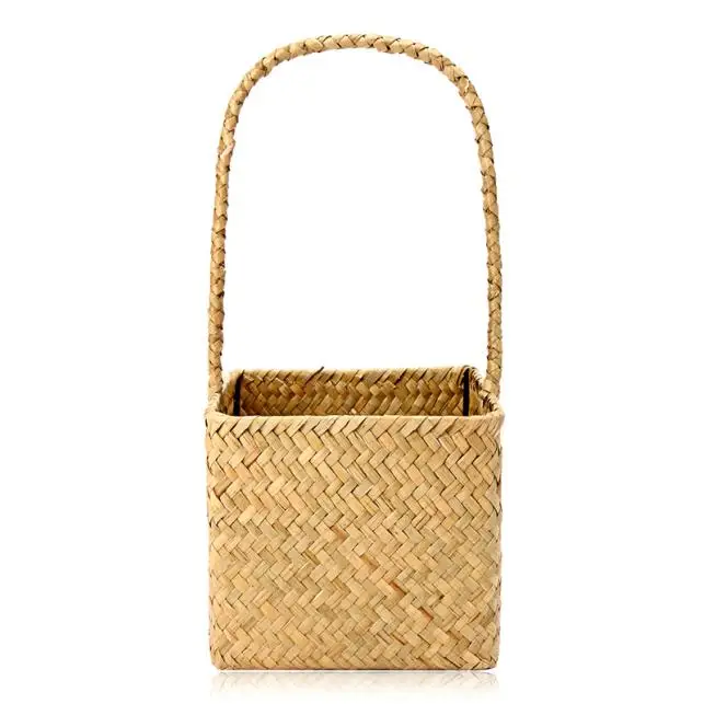 Тканые Seagrass Tote Органайзер ручка корзина для растений сад цветок растение ручной работы горшок корзины для растений соломенная коробка для хранения - Цвет: Grass Color