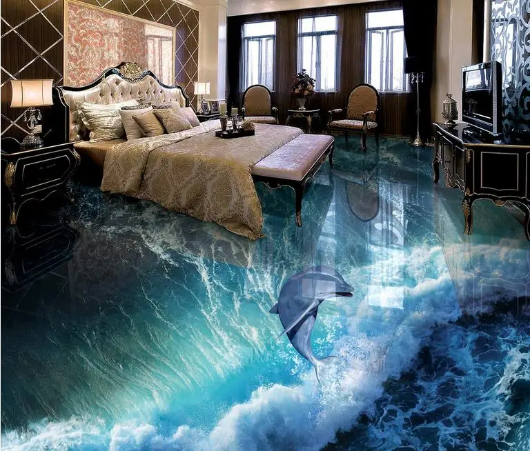 Пользовательские 3d европейские напольные обои дельфины волны фрески для пола
