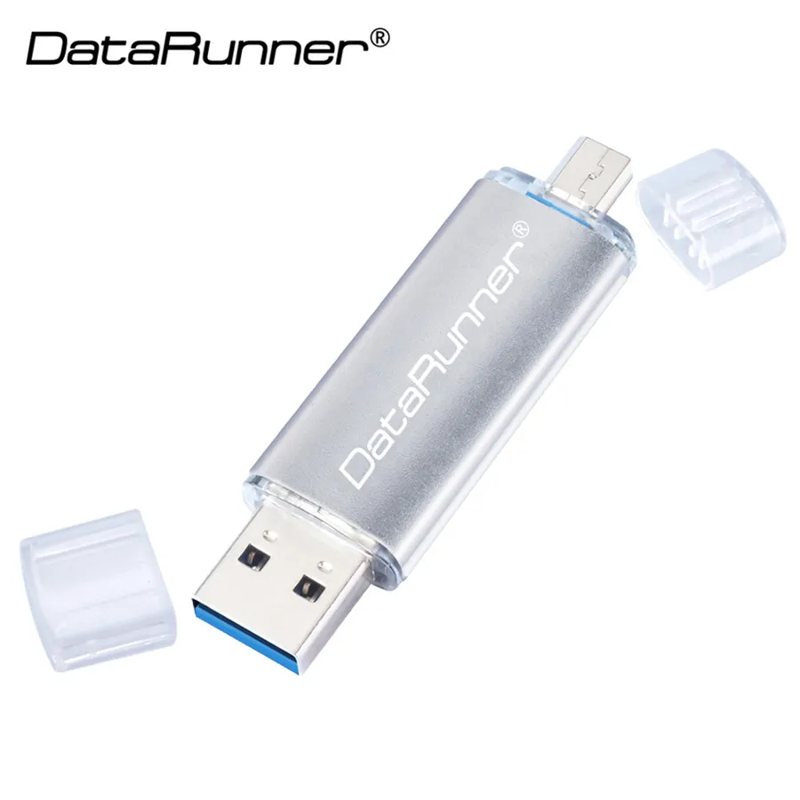 Серебристый Usb флеш-накопитель DataRunner 3,0 OTG 128 ГБ высокоскоростной флеш-накопитель 16 ГБ 32 ГБ 64 ГБ 256 Гб флешки usb 3,0 карта памяти - Цвет: Серебристый