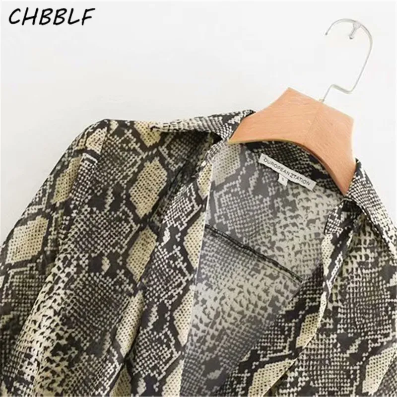 CHBBLF Женские винтажные Длинные Блузки с принтом змеиной кожи асимметричные